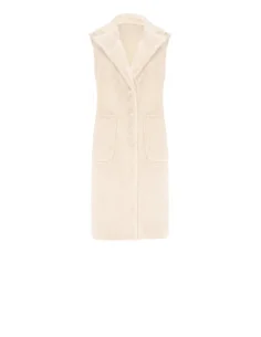 Long Reversible Sleeveless Suede-Look Coat in Faux Fur Rinascimento - Cream White