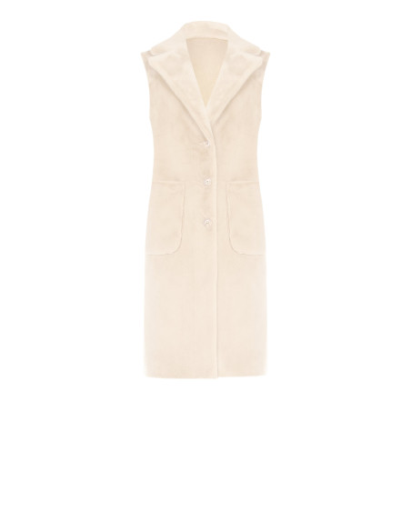 Manteau long sans manches réversible en suédine et fausse fourrure Rinascimento - Blanc crème