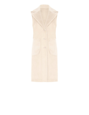 Manteau long sans manches réversible en suédine et fausse fourrure Rinascimento - Blanc crème