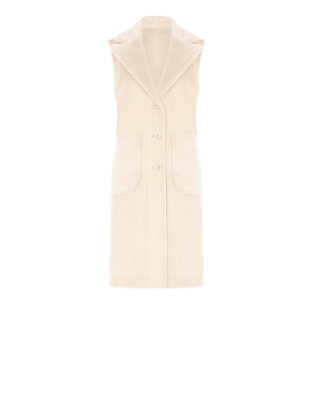 Manteau long sans manches réversible en suédine et fausse fourrure Rinascimento - Blanc crème