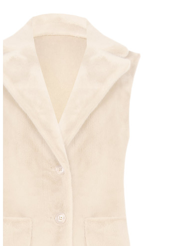 Manteau long sans manches réversible en suédine et fausse fourrure Rinascimento - Blanc crème