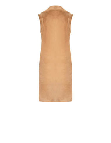 Manteau long sans manches réversible en suédine et fausse fourrure Rinascimento - Beige camel