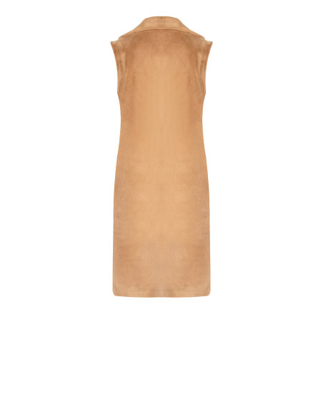 Manteau long sans manches réversible en suédine et fausse fourrure Rinascimento - Beige camel