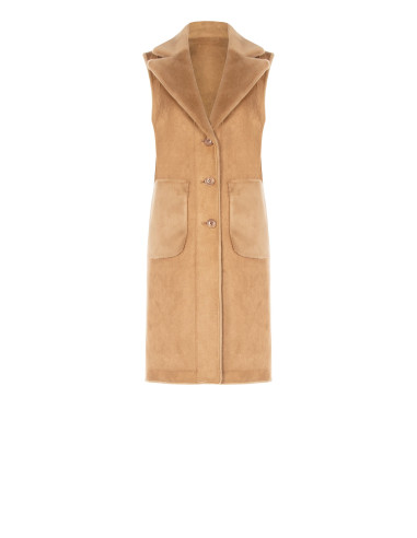 Manteau long sans manches réversible en suédine et fausse fourrure Rinascimento - Beige camel