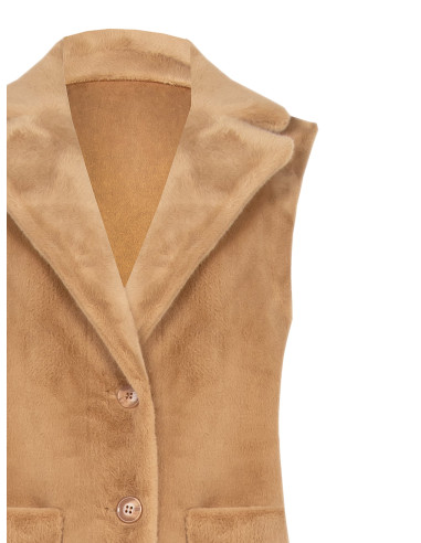 Manteau long sans manches réversible en suédine et fausse fourrure Rinascimento - Beige camel