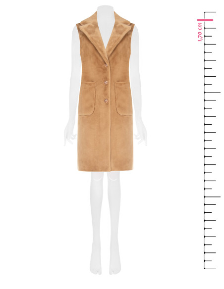 Manteau long sans manches réversible en suédine et fausse fourrure Rinascimento - Beige camel
