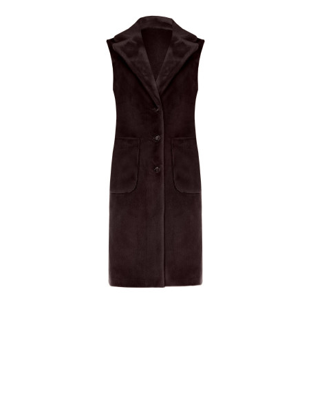 Manteau long sans manches réversible en suédine et fausse fourrure Rinascimento - Chocolat