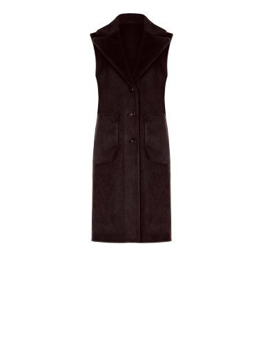 Manteau long sans manches réversible en suédine et fausse fourrure Rinascimento - Chocolat