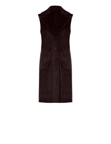 Manteau long sans manches réversible en suédine et fausse fourrure Rinascimento - Chocolat
