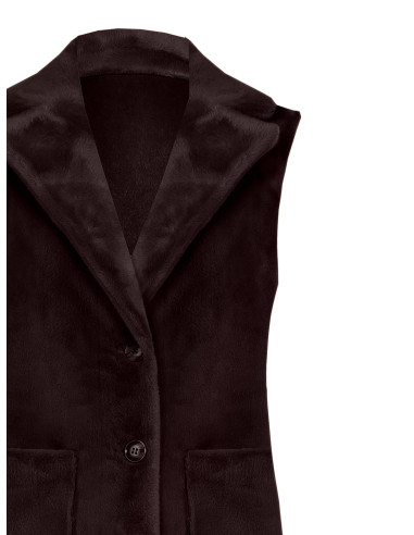 Manteau long sans manches réversible en suédine et fausse fourrure Rinascimento - Chocolat