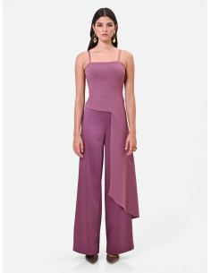 Pantalon palazzo en satin avec fermeture éclair latérale Rinascimento - Rose poudré 2