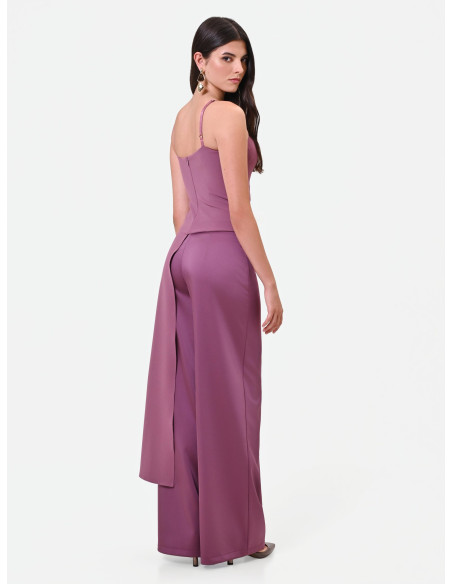 Palazzo Trousers in Satin with Side Zip Rinascimento - Antique Pink