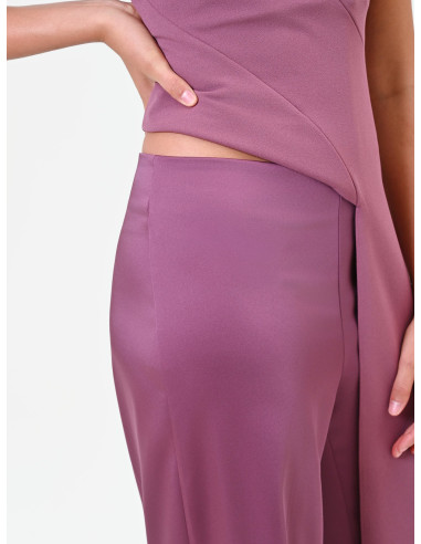 Palazzo Trousers in Satin with Side Zip Rinascimento - Antique Pink