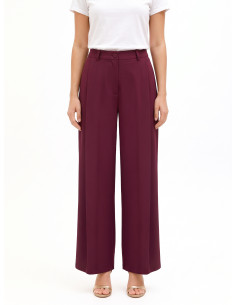 Pantalon palazzo en tissu cadi à deux plis avec bouton assorti Rinascimento - Bordeaux