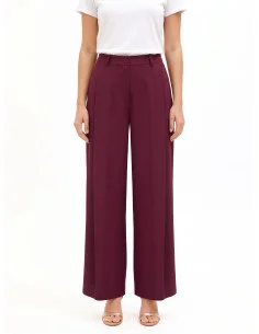 Palazzo Trousers in 2-Pleat Cady Fabric with Matching Button Rinascimento - Bordeaux
