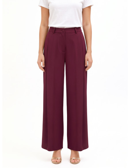 Pantalon palazzo en tissu cadi à deux plis avec bouton assorti Rinascimento - Bordeaux