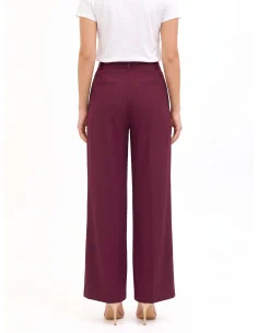 Palazzo Trousers in 2-Pleat Cady Fabric with Matching Button Rinascimento - Bordeaux 2