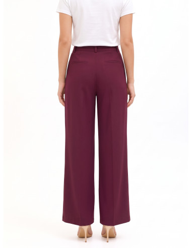 Pantalon palazzo en tissu cadi à deux plis avec bouton assorti Rinascimento - Bordeaux