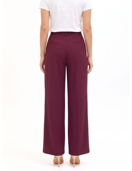 Pantalon palazzo en tissu cadi à deux plis avec bouton assorti Rinascimento - Bordeaux