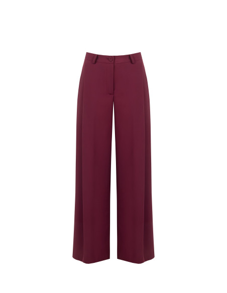 Pantalon palazzo en tissu cadi à deux plis avec bouton assorti Rinascimento - Bordeaux