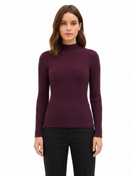 Pull ajusté côtelé avec détail effet corset Rinascimento - Bordeaux