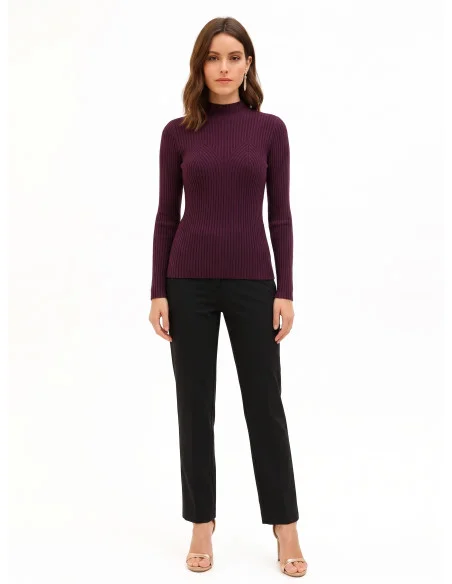 Fitted Ribbed Sweater with Corset-Effect Detailing Rinascimento - Burgundy