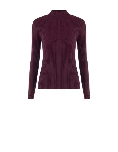 Fitted Ribbed Sweater with Corset-Effect Detailing Rinascimento - Burgundy