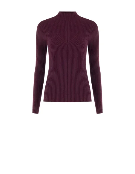 Fitted Ribbed Sweater with Corset-Effect Detailing Rinascimento - Burgundy