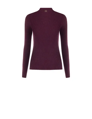 Fitted Ribbed Sweater with Corset-Effect Detailing Rinascimento - Burgundy