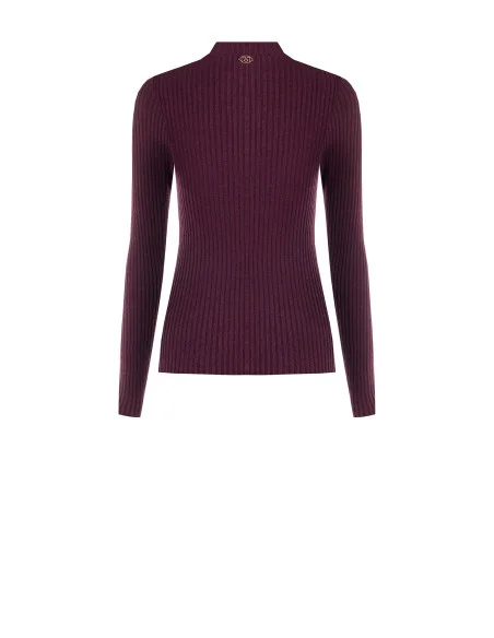 Fitted Ribbed Sweater with Corset-Effect Detailing Rinascimento - Burgundy