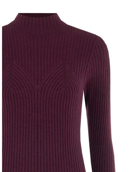 Fitted Ribbed Sweater with Corset-Effect Detailing Rinascimento - Burgundy
