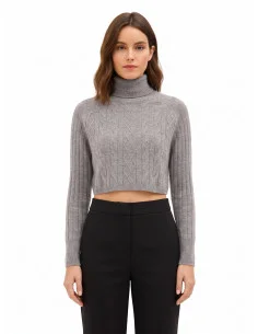 Cropped Turtleneck Wool Cable-Knit Sweater Rinascimento