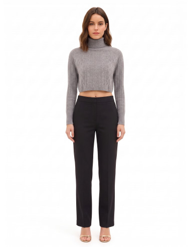 Maglione Cropped Dolcevita In Lana A Trecce Rinascimento