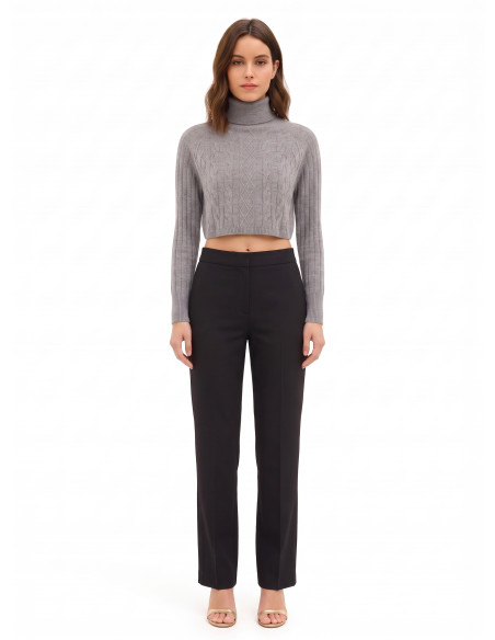 Maglione Cropped Dolcevita In Lana A Trecce Rinascimento