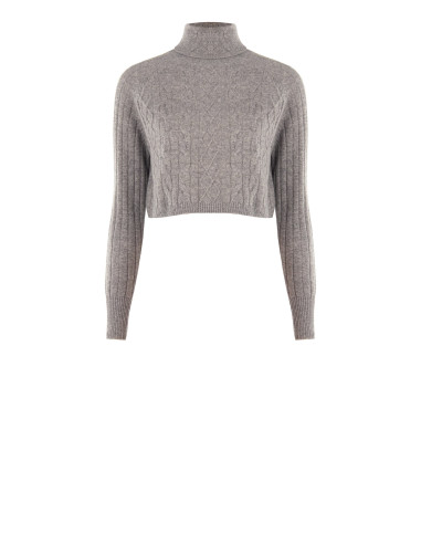 Maglione Cropped Dolcevita In Lana A Trecce Rinascimento