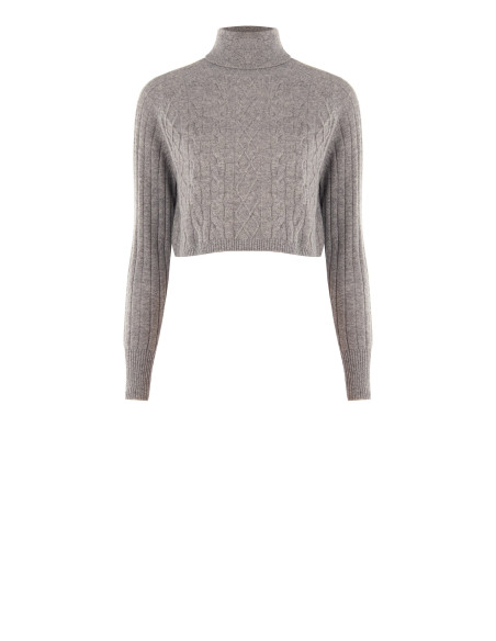 Maglione Cropped Dolcevita In Lana A Trecce Rinascimento