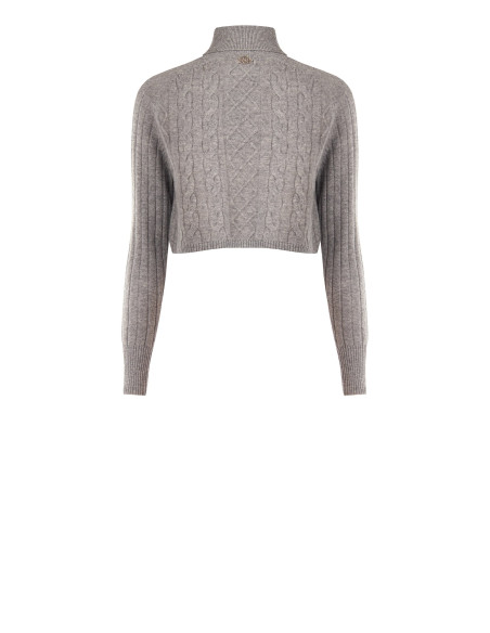Maglione Cropped Dolcevita In Lana A Trecce Rinascimento
