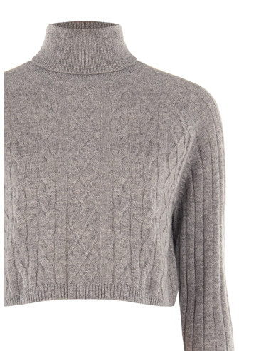 Maglione Cropped Dolcevita In Lana A Trecce Rinascimento