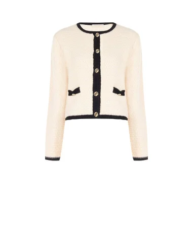 Cardigan en maille couleur noisette avec boutons ornés du logo Rr Rinascimento