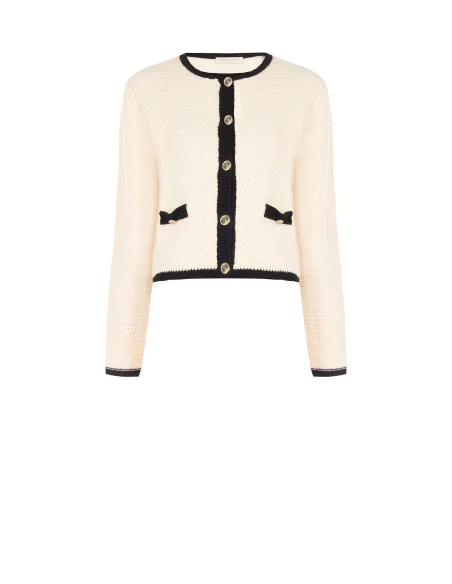 Cardigan en maille couleur noisette avec boutons ornés du logo Rr Rinascimento