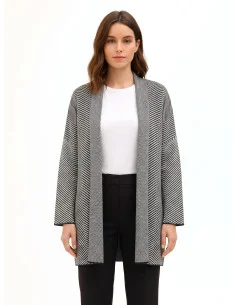 Long Open Chevron-Pattern Cardigan Sweater Rinascimento
