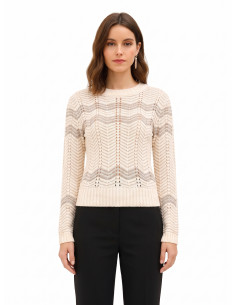 Pull à motif chevron avec lurex Rinascimento - Blanc crème