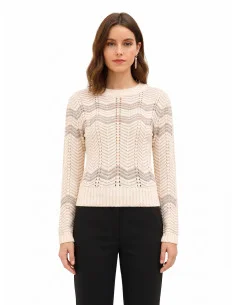 Chevron Pattern Sweater with Lurex Rinascimento - Cream White