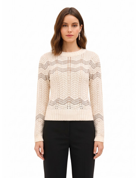 Pull à motif chevron avec lurex Rinascimento - Blanc crème