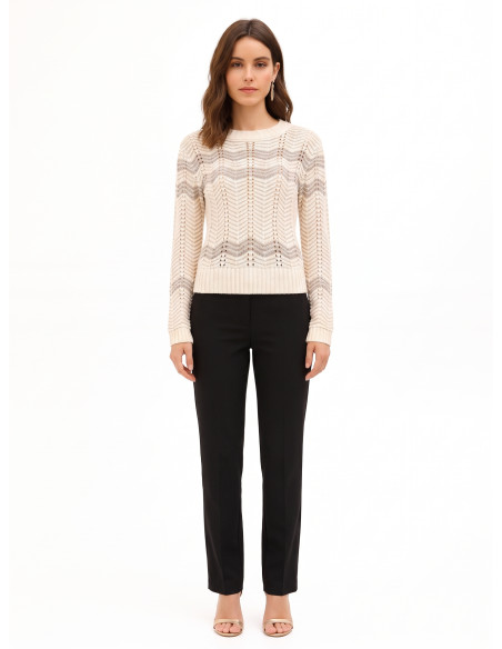 Pull à motif chevron avec lurex Rinascimento - Blanc crème