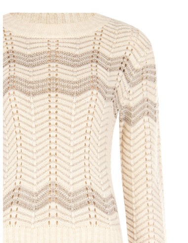 Pull à motif chevron avec lurex Rinascimento - Blanc crème