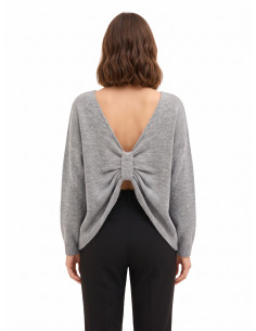 Pull oversize à col en V avec nœud effet boucle à l’arrière Rinascimento - Gris 2