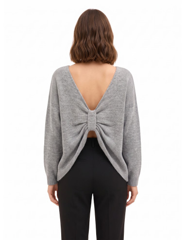 Pull oversize à col en V avec nœud effet boucle à l’arrière Rinascimento - Gris