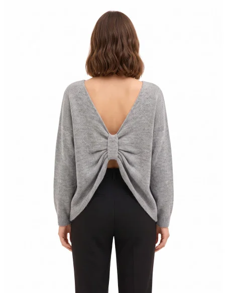Maglione Over Con Scollo A V E Nodo Effetto Fiocco Dietro Rinascimento - Grigio