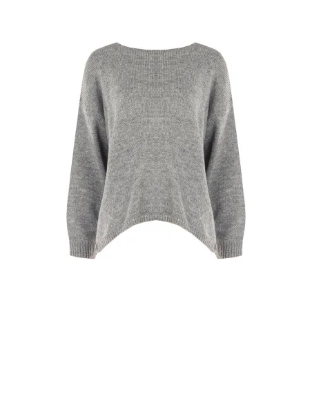 Maglione Over Con Scollo A V E Nodo Effetto Fiocco Dietro Rinascimento - Grigio